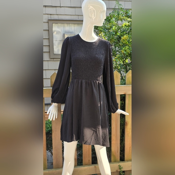 Molly Bracken Black Long Sleeve Dress , Lg. Ruched Smocking - Picture 1 of 10